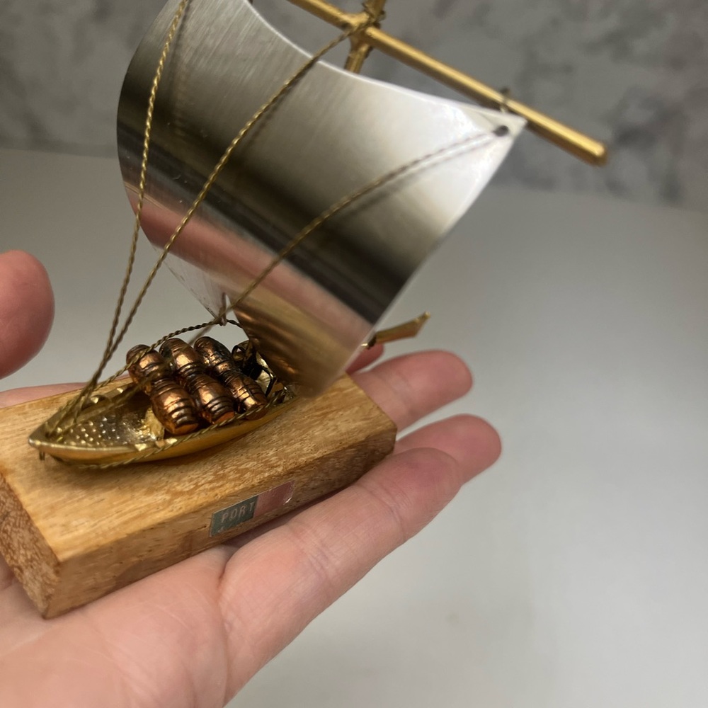 Vintage Brass Miniature Rabelo boat From Portugal/Sailing Ship With Barrels